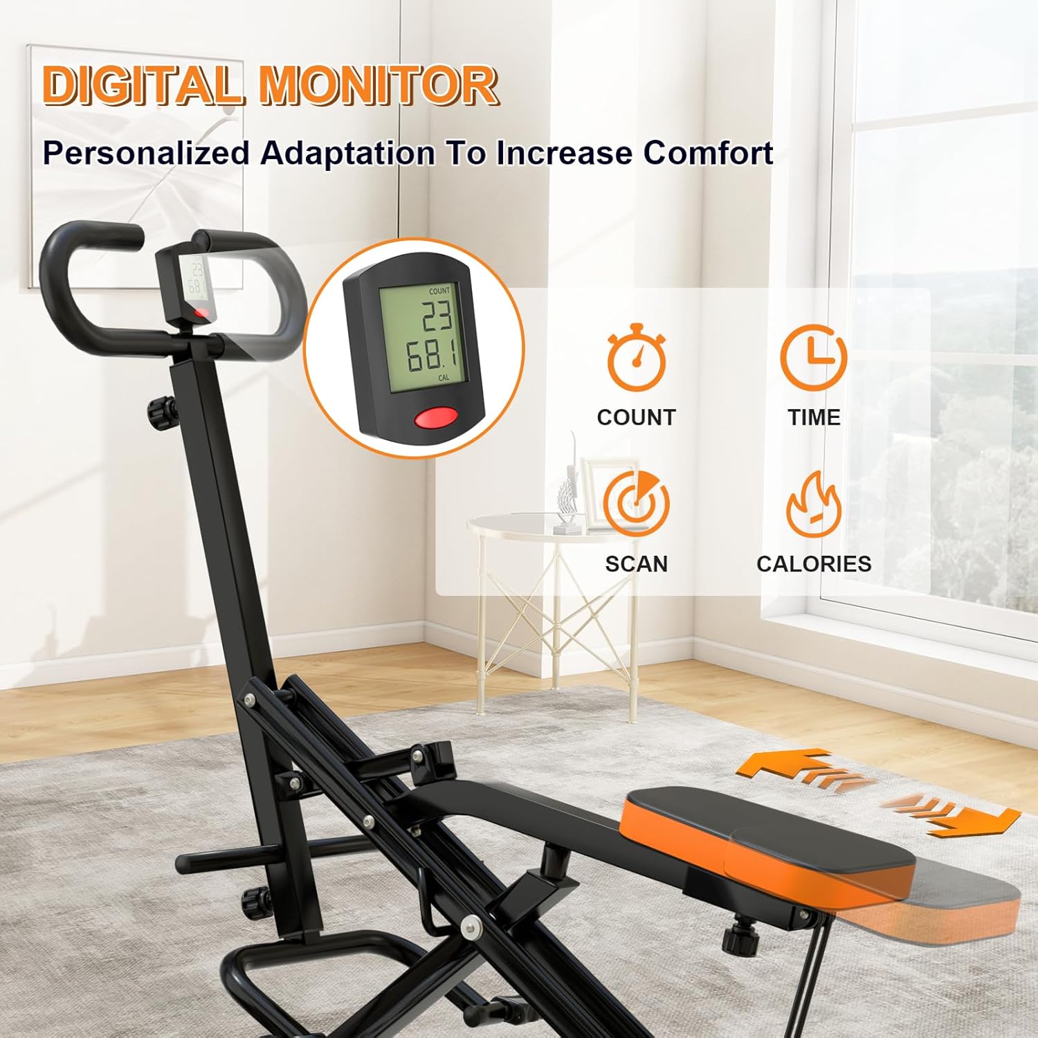 Squat Machine, Ab Workout Equipment, 265lbs Loading Capacity Rowing Machines for Home Foldable with Adjustable Resistance Bands and Display - Image 4