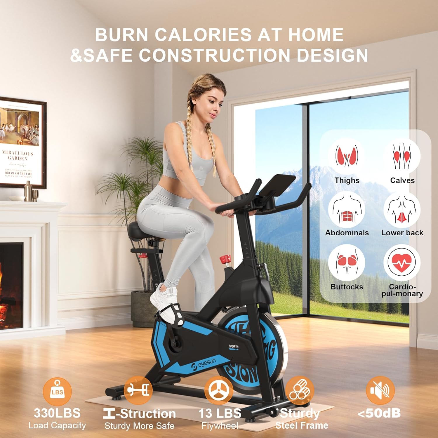 Exercise Bikes for Home,Indoor Cycling Bike with Adjustable Magnetic,Brake Pad Resistance Silent Belt Drive,330lbs Weight Capacity &Upgraded Version Seat for Home Cardio&Weight Loss - Image 2