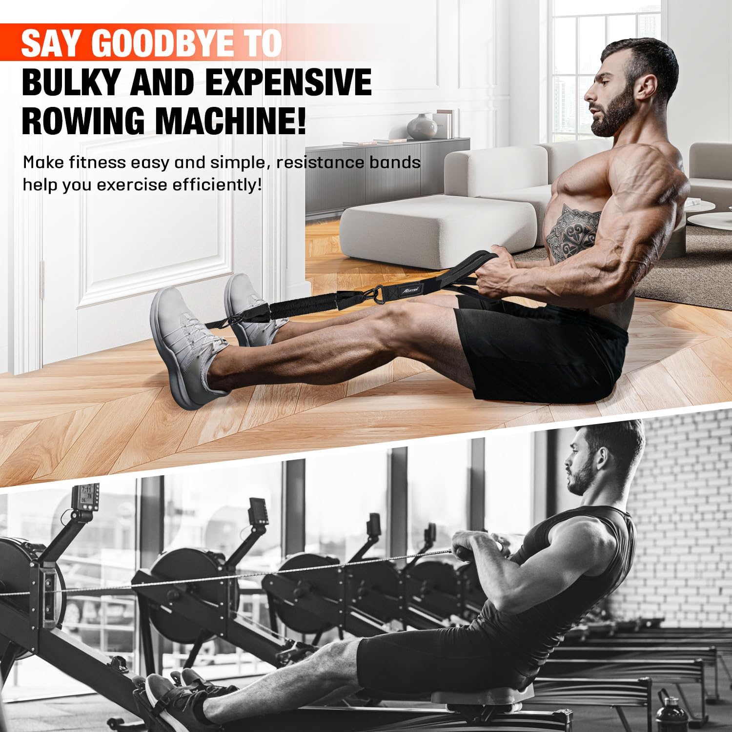 HPYGN Rowing Resistance Bands, Best Replacement for Rowing Machine, Home Gym Workout Equipment for Arms, Shoulders, Core, Back, Glutes and Legs, Rowing Workout, Cardio, Low-Impact, Portable Home Gym - Image 4