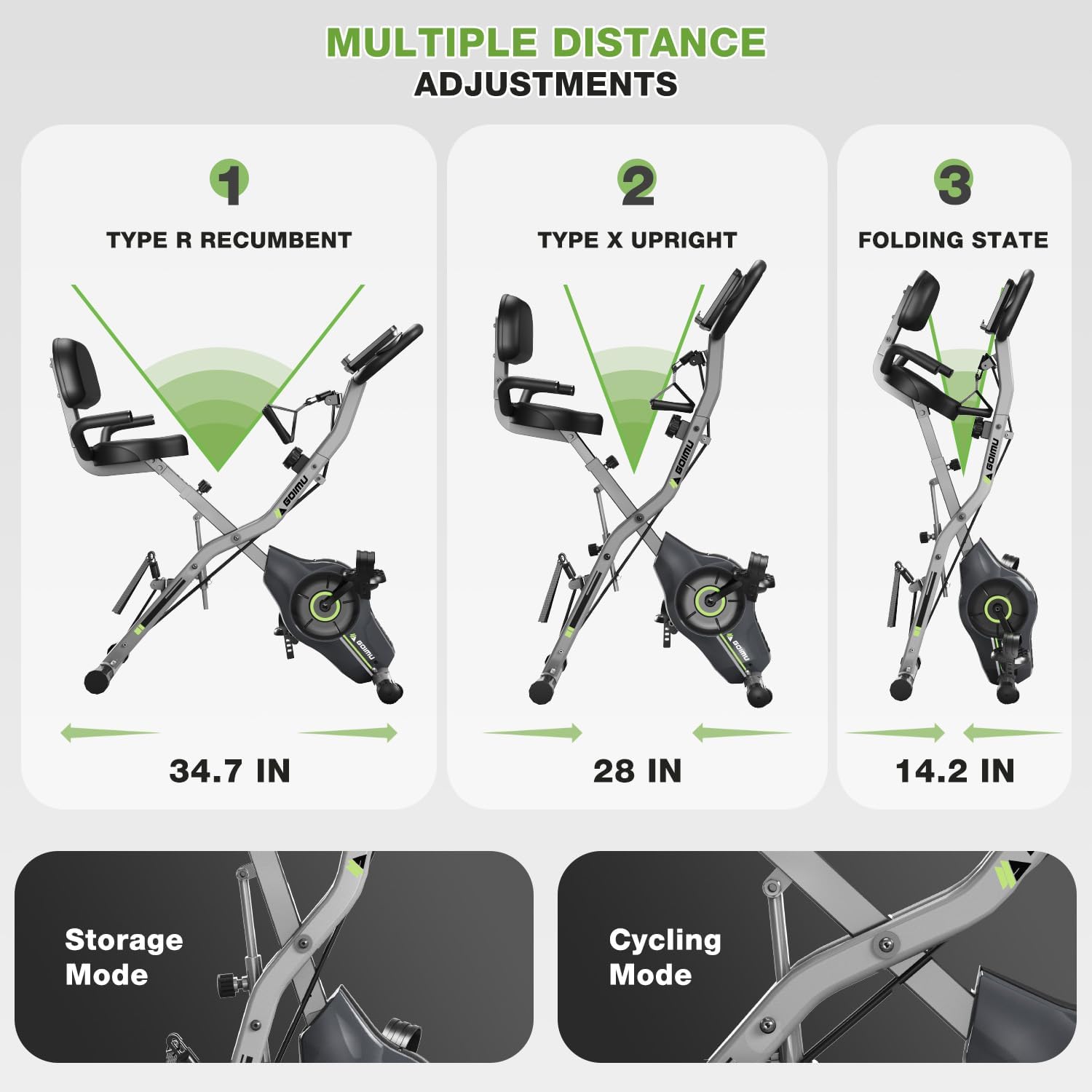 Exercise Bike, 5 in 1 Foldable Stationary Bike for Seniors, 16-Level Adjustable Magentic Resistance, Indoor Workout Bike with 330LB Capacity, Comfortable Seat Backrest X-bike - Image 5