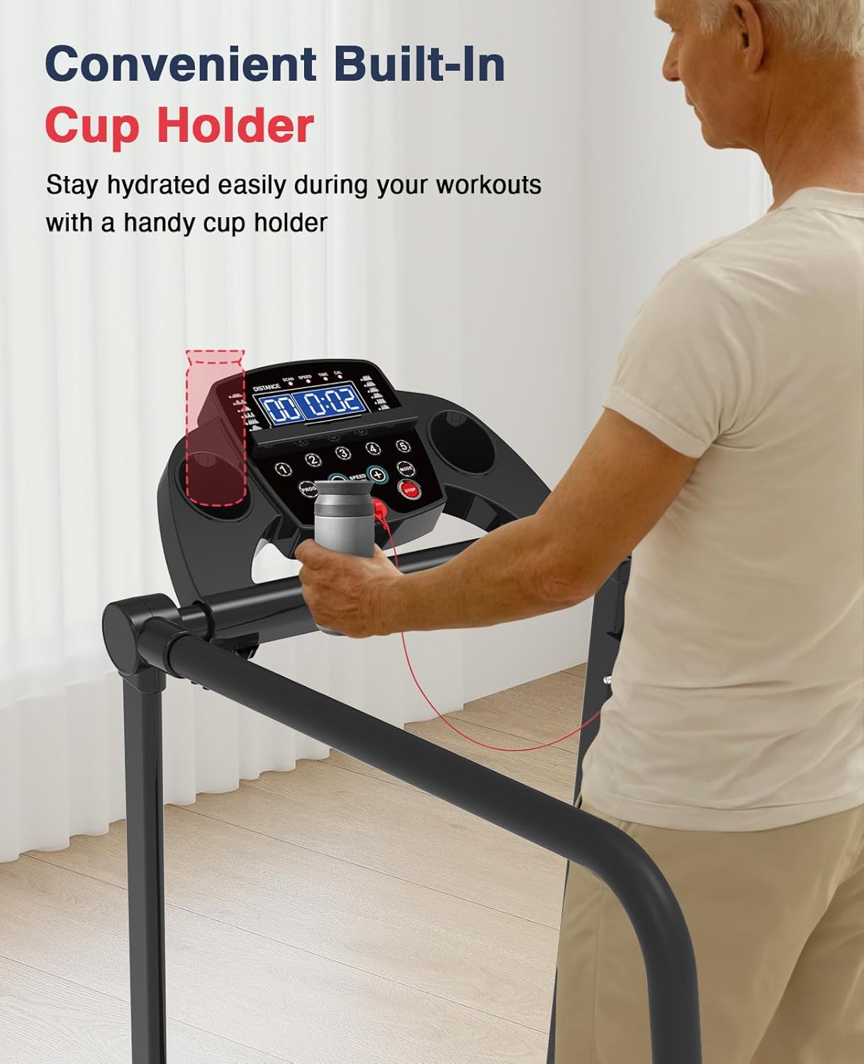 Redliro Walking Treadmill with Long Handrails – Treadmill for Seniors 300 lbs Capacity – Foldable, Lightweight with Wheels, Cup & Phone Holder – Recovery Machine for Home or Apartment - Image 8
