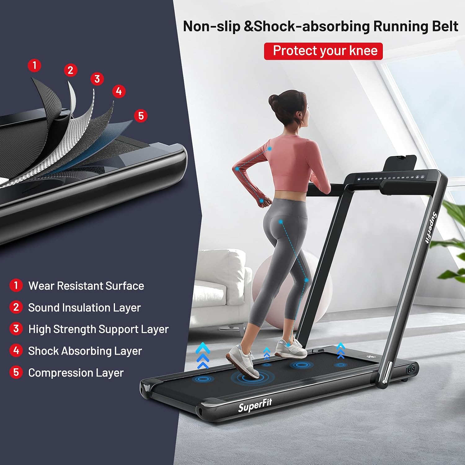 GYMAX Walking Pad, Dual LED Display 2 in 1 Under Desk Treadmill for Home with Remote & Smart App Control, 2.25HP Foldable Portable Treadmill Running Machine for Office Small Space - Image 9
