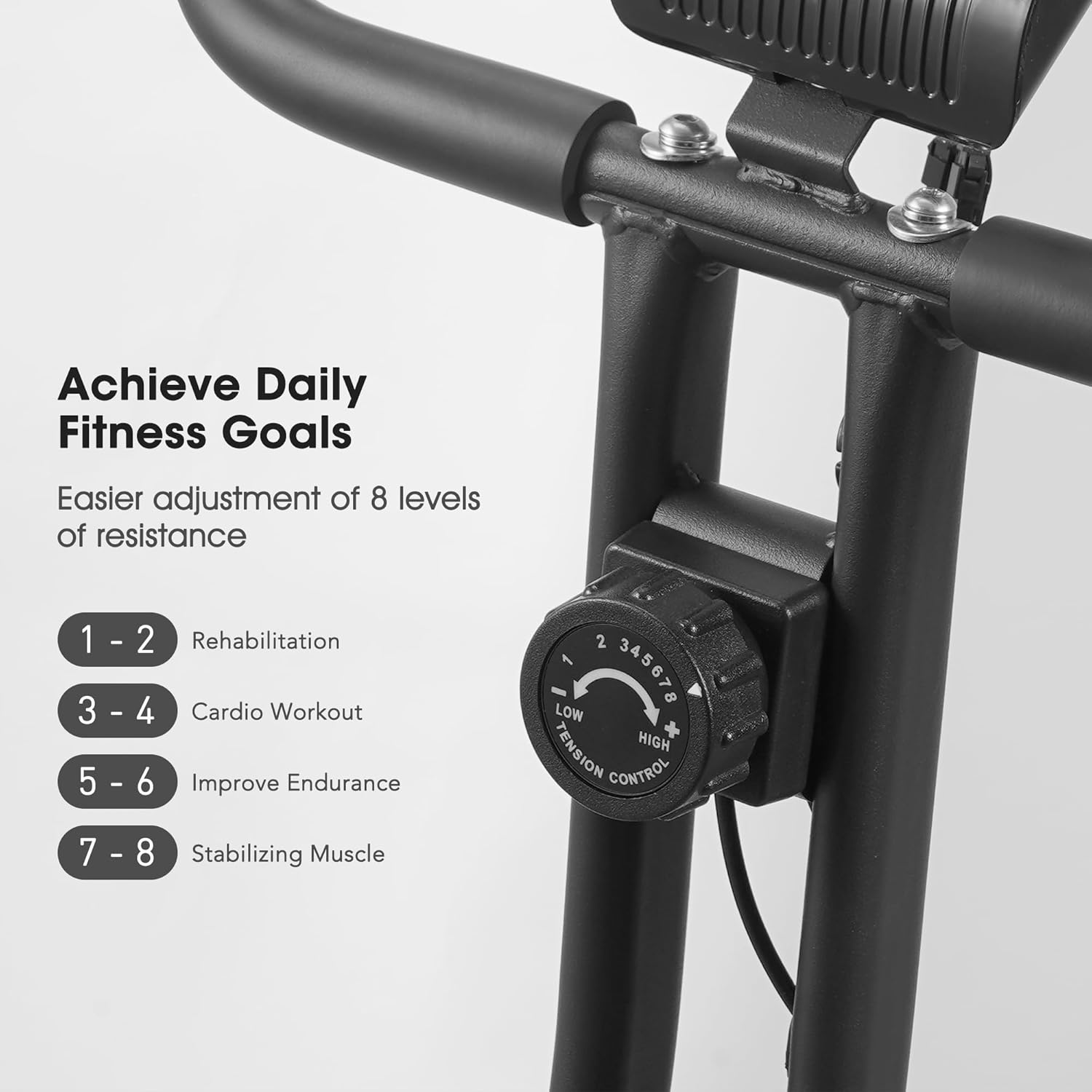 Exercise Bike 3 IN 1 Stationary Bike Folding Exercise Bike with 8-Level Adjustable Resistance Comfortable Seat Cushion LCD Monitor 265 lbs Weight Capacity for Home Gym Workout - Image 3