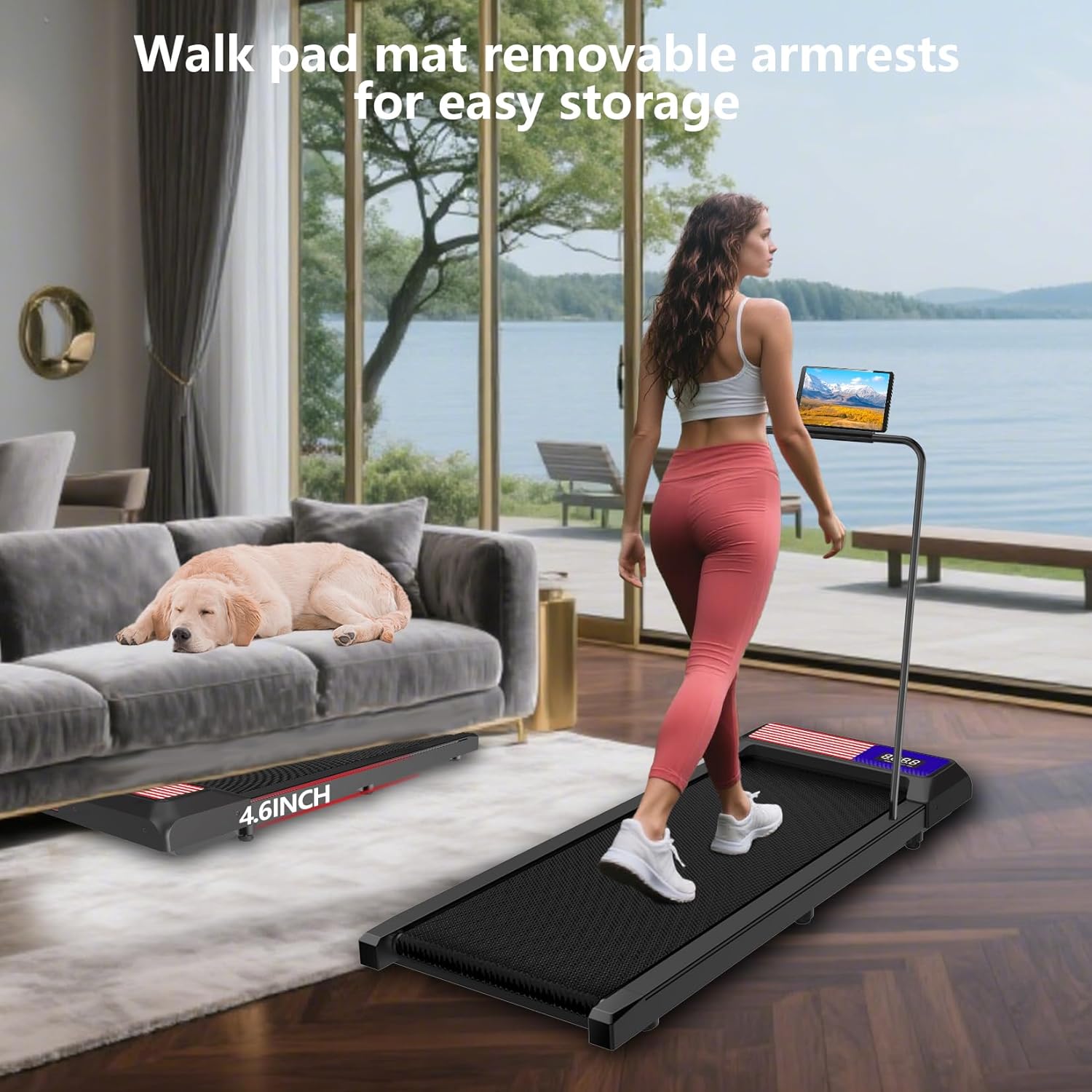 Walking with Incline Pad and Handle Bar, 3 in 1 Mini Walking Machine, 2.5HP Low Noise Treadmill for Home with Remote Control, Treadmill with Handle Bar, Running Pad with Remote Control - Image 4