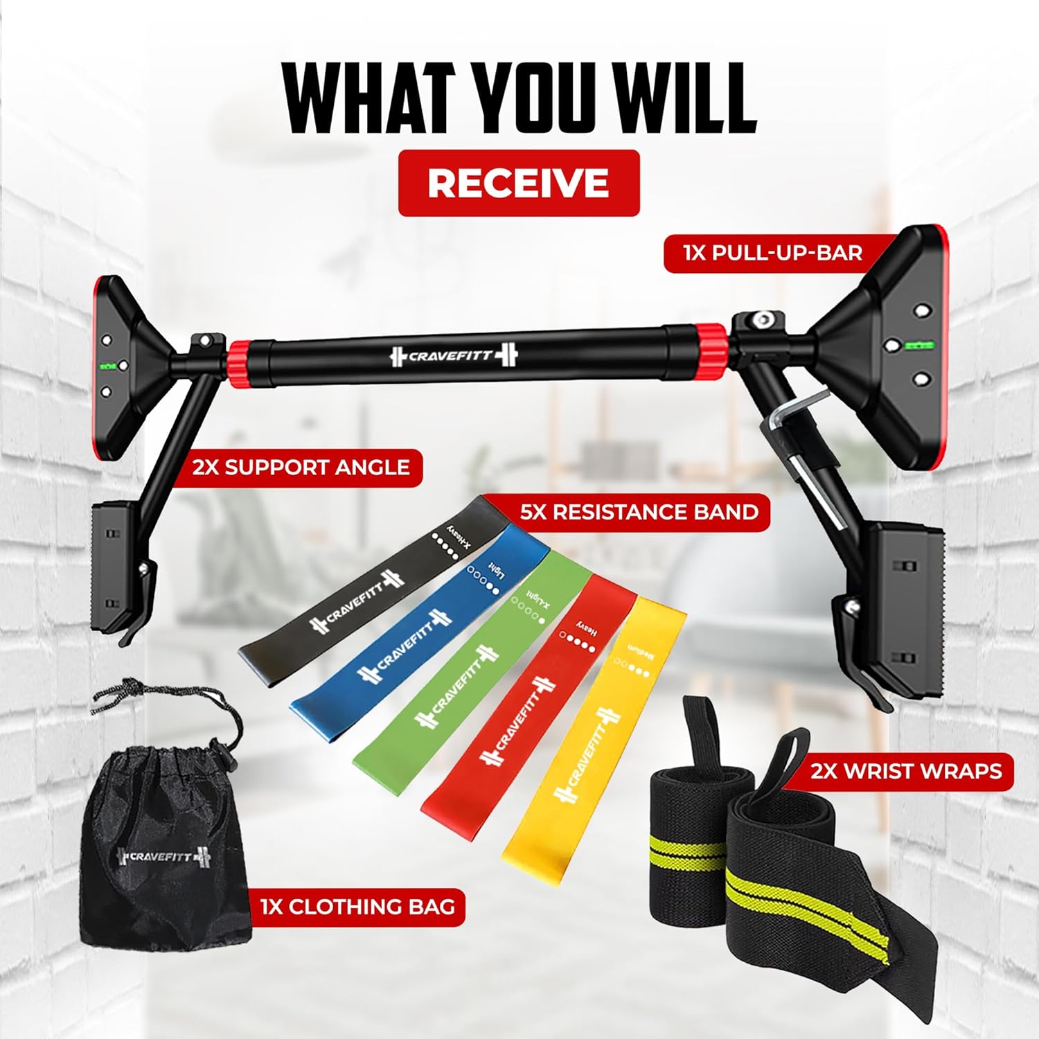 Pull Up Bar for Doorway with Resistance Bands & Wrist Wraps, Adjustable Chin Up Bar for Upper Body Workouts, 29.9" - 35.5" Locking Mechanism, No Screw Installation, Supports 880 lbs - Image 6