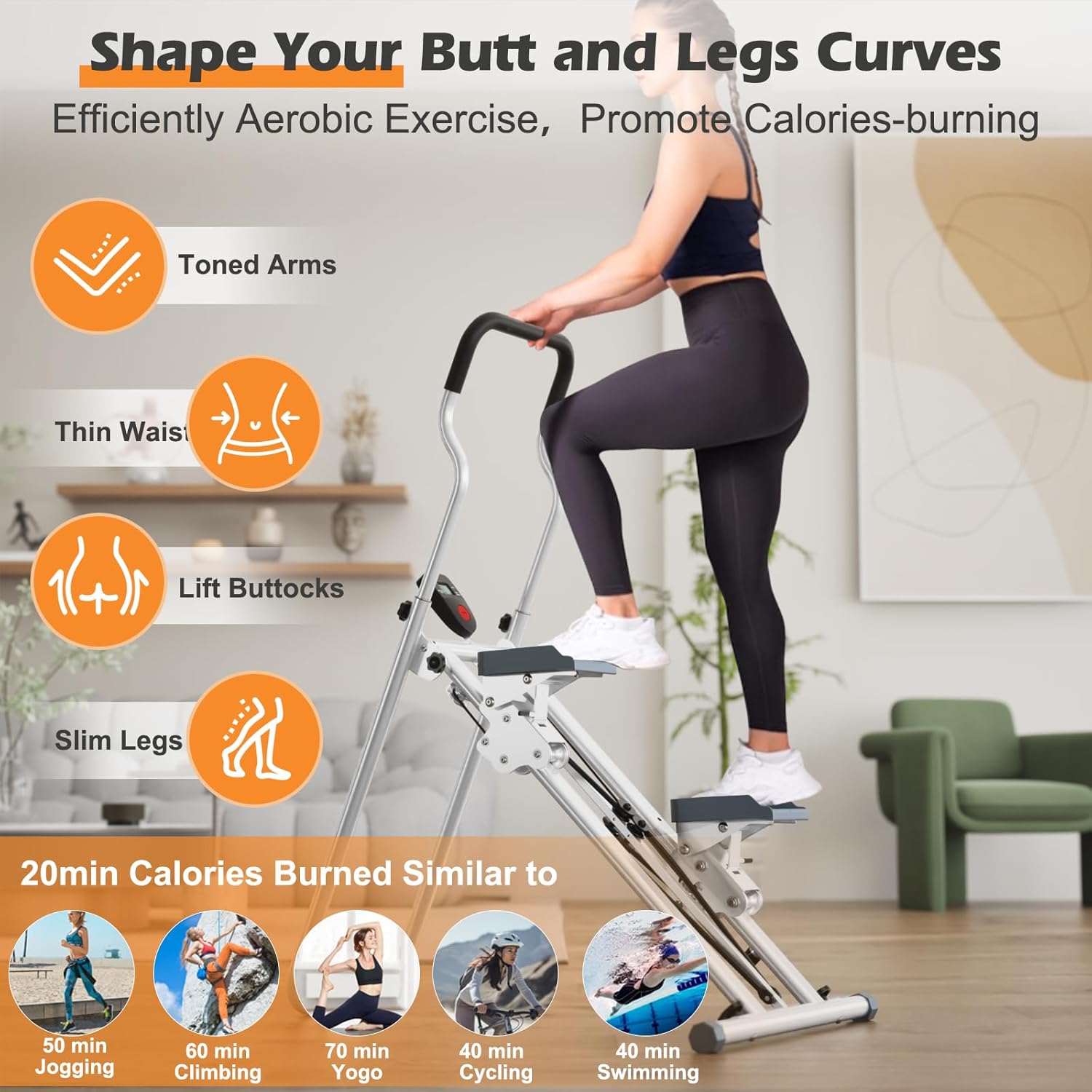Vertical Climber Stair Stepper for Home Compact Folding Stair Climbing Cardio Exercise Equipment with Non-Slip Pedals Adjustable Height Step Range 300LBS Capacity for Full Body Workout - Image 2