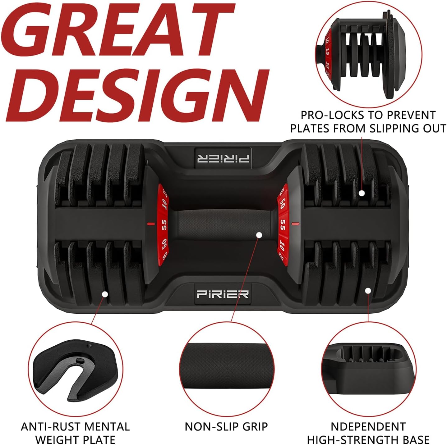 Adjustable Dumbbell Set 55LB Dumbbells Weight, 10-in-1 Weight Dumbbell with Anti-Slip Metal Handle and Bicep Supports for Comprehensive Full Body Strength Training - Image 5