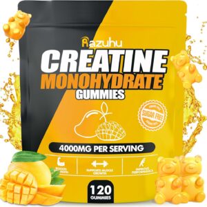 Flavored creatine monohydrate Gummies Sugar Free,Pre Workout Supplements creatine Gummies for Men&Women,Gym Supplements,Supports Muscle Growth,Recovery,Strength,Energy Boost（120 Count）-Mango