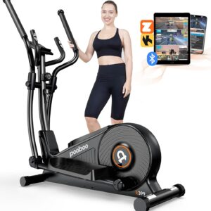 pooboo Elliptical Machine, Elliptical Exercise Machine with16-Level Resistance & Hyper-Quiet Magnetic Driving System, Elliptical Machine for Home with LCD Monitor&15.5IN Stride, 400LBS Weight Capacity