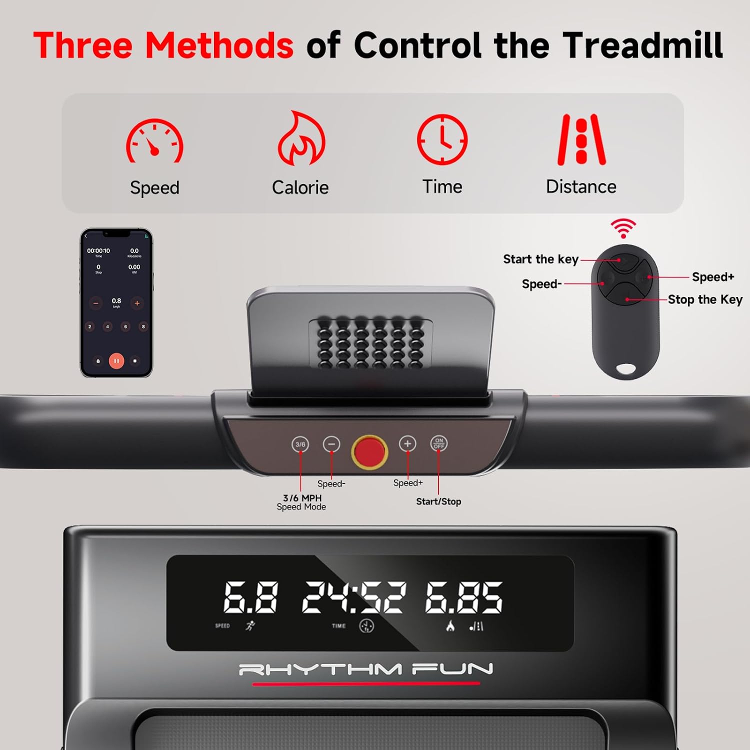 RHYTHM FUN Foldable Treadmill, 300 lb Capacity Walking Pad 2.5HP Treadmill Under Desk, Portable Treadmill for Home and Office, Folding Treadmill 2 in 1 with Remote Control, LED Display - Image 4