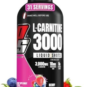 PROSUPPS L-Carnitine Liquid 3000, Stimulant-Free Liquid Shots for Men & Women – Clean Workout Drink for Energy, Performance & Muscle Recovery – No Sugar, No Carbs – 31 Servings, Berry
