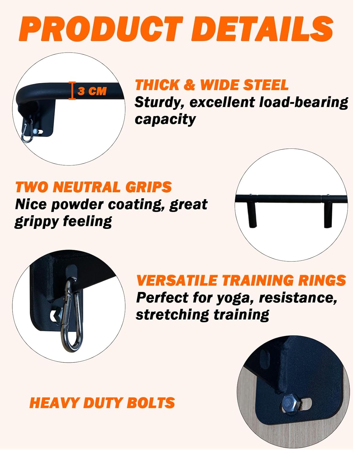 Fitarc Heavy Duty Wall Mount Pull Up Bar, Joist Mount Chin Up Bar for Doorway, Steel Construction, Home Gym Equipment, Fits 32”-36” Wall Studs - Image 5