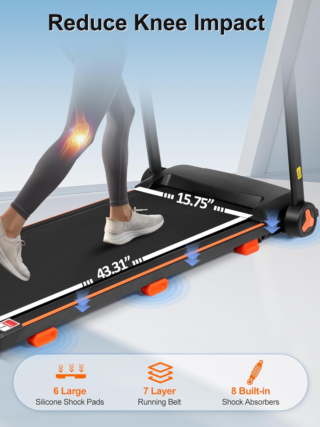 Merax Treadmill with Incline, 3.0HP Foldable Treadmills for Home with 15% Incline,7.5MPH 300 LBS Capacity Home Exercise Equipment Treadmills with Bluetooth and Heart Rate Sensors - Image 4