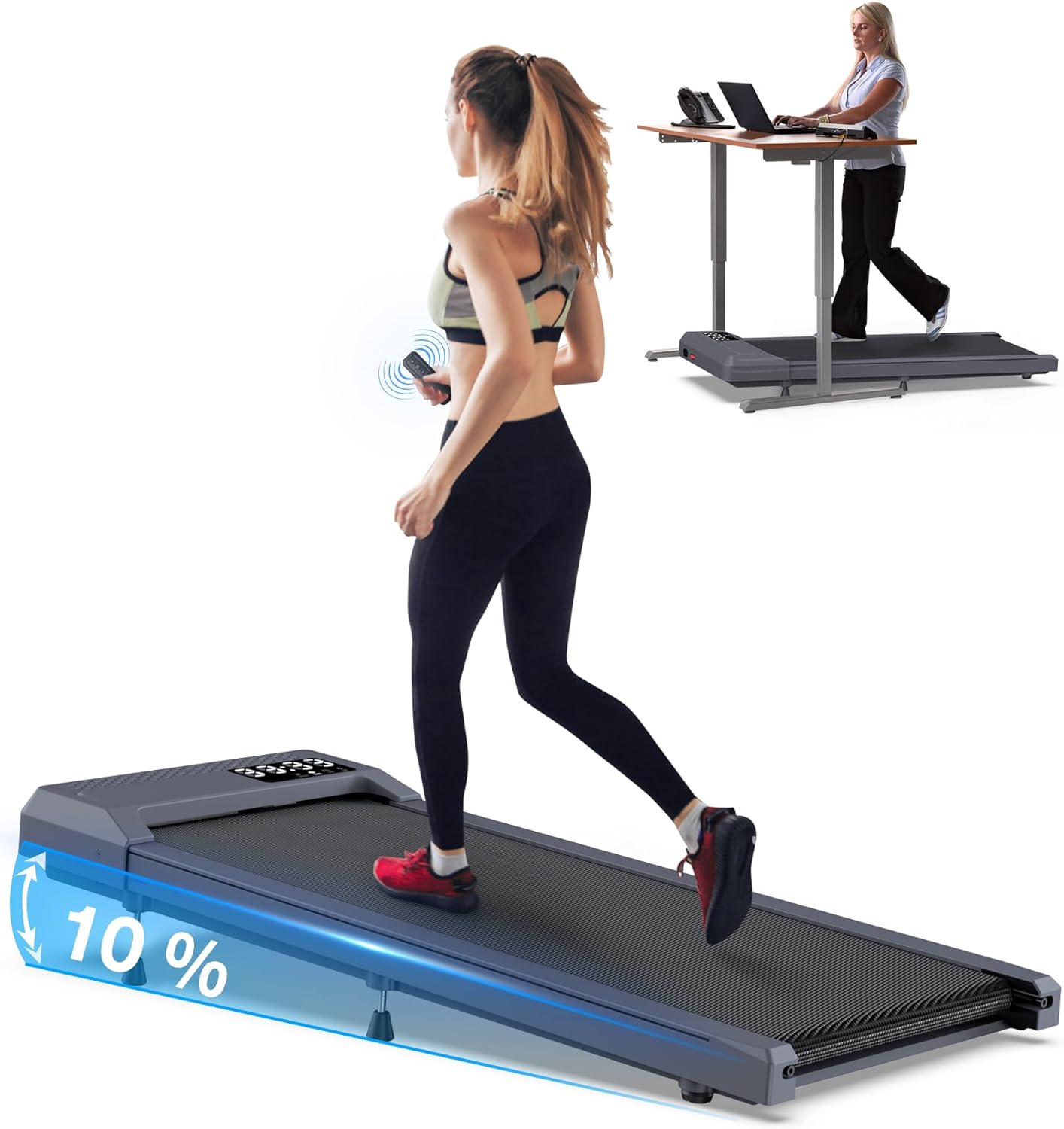 WELLFIT 10% Incline Walking Pad, Treadmills for Home, Under Desk Treadmill 265lbs Capacity, 4.0MPH 2.5HP Voice Control, 26 Preset Pros, 15 * 36in Belt, Compact for Condo