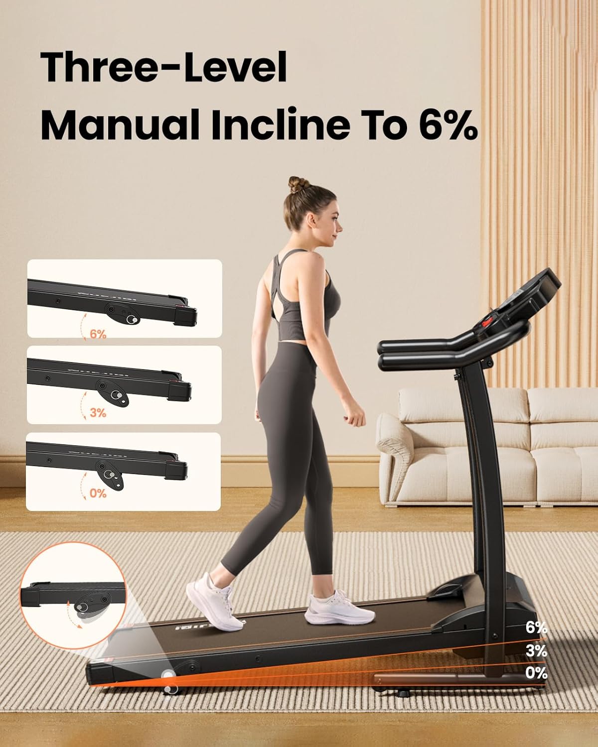 Treadmills for Home, 3.0HP Quiet Brushless Foldable Treadmill with Incline, Small Space Portable Running Walking Machine, 300 Lbs Capacity with Bluetooth APP & Pulse Monitor - Image 3