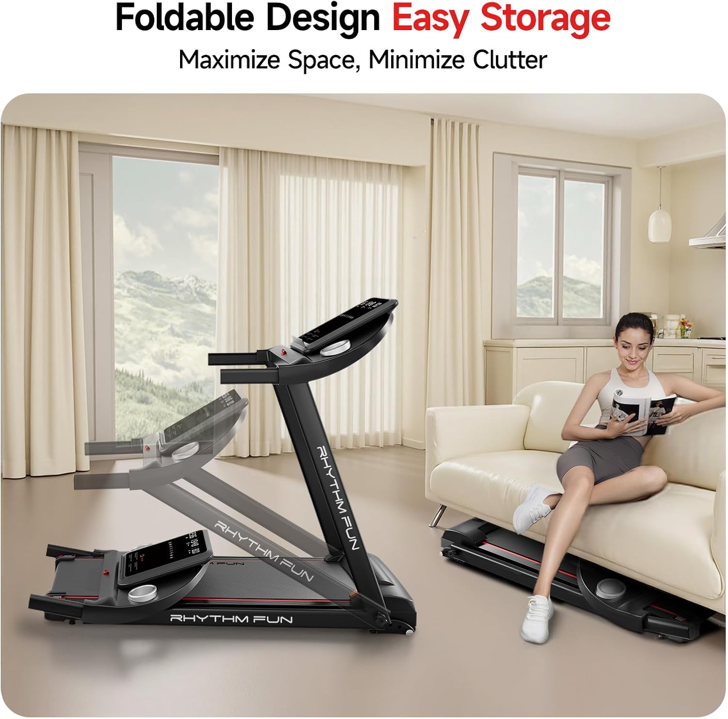 RHYTHM FUN 8.0 MPH Treadmills for Home, Running Walking Pad Treadmill with Incline up to 8%, Foldable Treadmill with Handle Bar, Low Noise Walking Pad for 300 lbs - Image 9