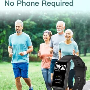 HUAKUA Fitness Tracker No Bluetooth No APP No Phone Needed, Fitness Watch for Men Women Parents IP68 Waterproof with Full Touch Screen Steps Calories Counter Sleep Tracker Alarm Clocks (Black)