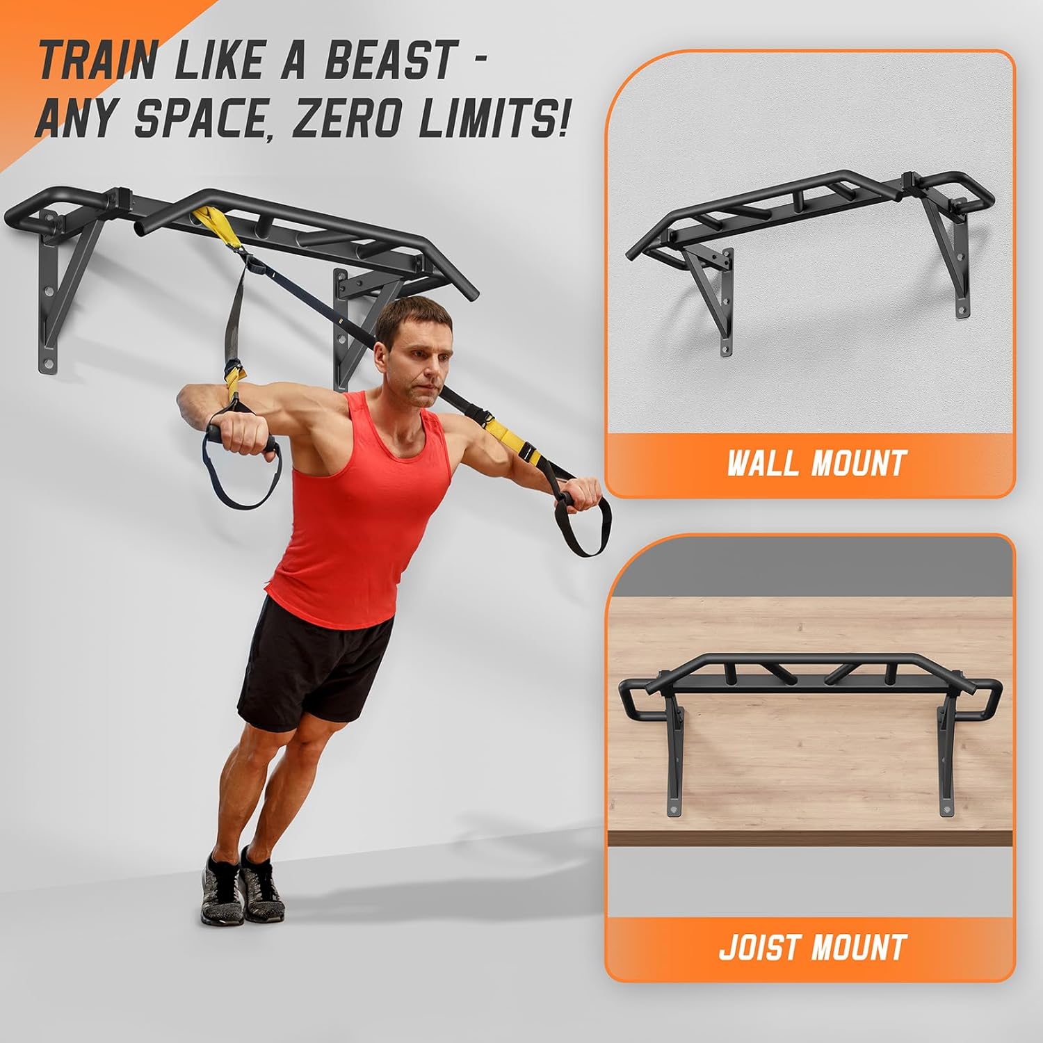 Heavy Duty Pull Up Bar with 14 Grip Positions, Strength Training Pull-Up Bars for Home Gym, Wall Mounted, Joist Mounted Chin Up Bar with Reinforced Thick Metal Construction - Supports 600 lbs for Full-Body Workouts - Image 7