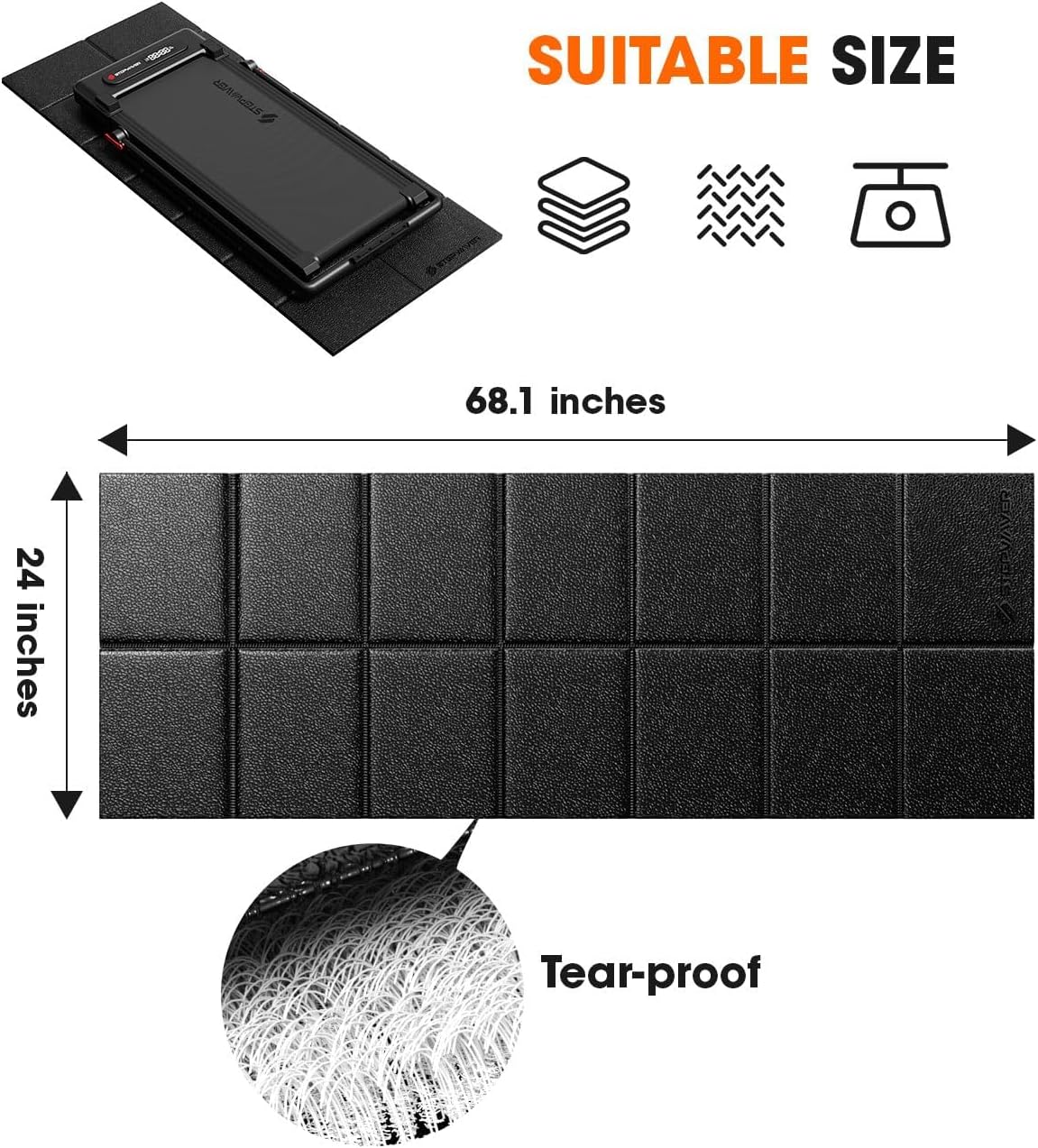 Walking Pad Mat for Carpet Floor, 68"x24", Exercise Equipment Mats for Home Gym Workout, 1/3" Thick, Noise Shock Absorption, Floor Protector for Indoor Activity - Image 8