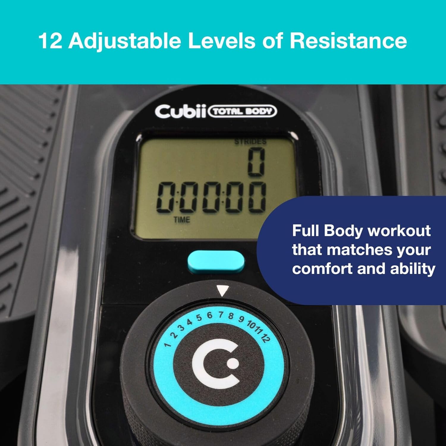 Cubii Total Body - Under Desk Seated Elliptical Pedal Exerciser with Built in Upper Body Resistance Bands, 12 Levels of Resistance, LCD Display, Whisper Quiet with Bluetooth - Adult to Seniors - Image 4