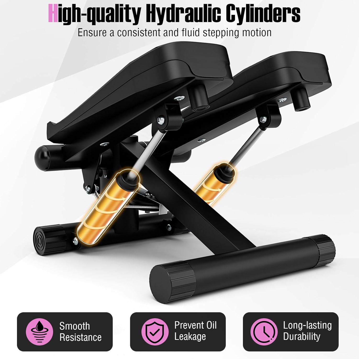 Goplus Steppers for Exercise at Home, Intensity Adjustable Hydraulic Mini Stepper w/Resistance Bands & LCD Monitor, Quiet & Portable Small Cardio Exercise Machine for Home Office or Under Desk - Image 7