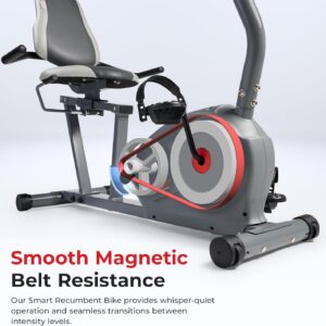 Sunny Health & Fitness Essentials Series Magnetic Smart Recumbent Bike with Exclusive SunnyFit App Enhanced Bluetooth Connectivity – SF-RB422003