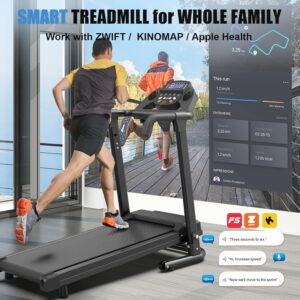 Foldable Treadmills for Home, Portable Treadmill with Handles, 2.5HP Treadmills 300 lb Capacity, APP Control, Fitness Folding Walking Pad with LED Display