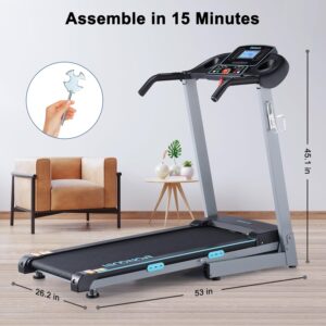 Auto Incline Treadmill with 300 LBS Capacity, 17.5″ Wide 3 HP Folding Electric Treadmill Max 8.5 MPH Speed, Running Machine with Bluetooth Speaker & LCD Display for Home Use