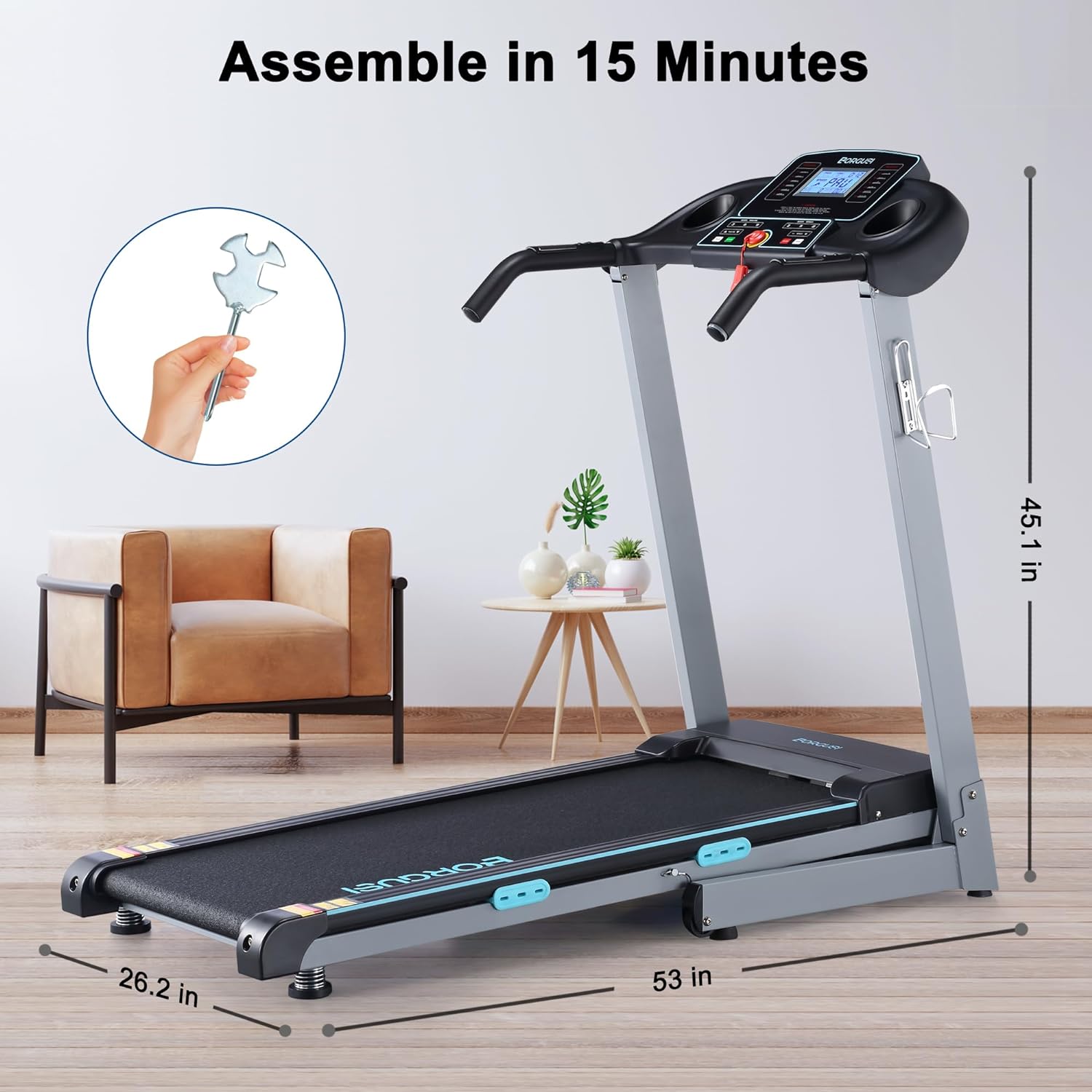 Auto Incline Treadmill with 300 LBS Capacity, 17.5" Wide 3 HP Folding Electric Treadmill Max 8.5 MPH Speed, Running Machine with Bluetooth Speaker & LCD Display for Home Use - Image 2