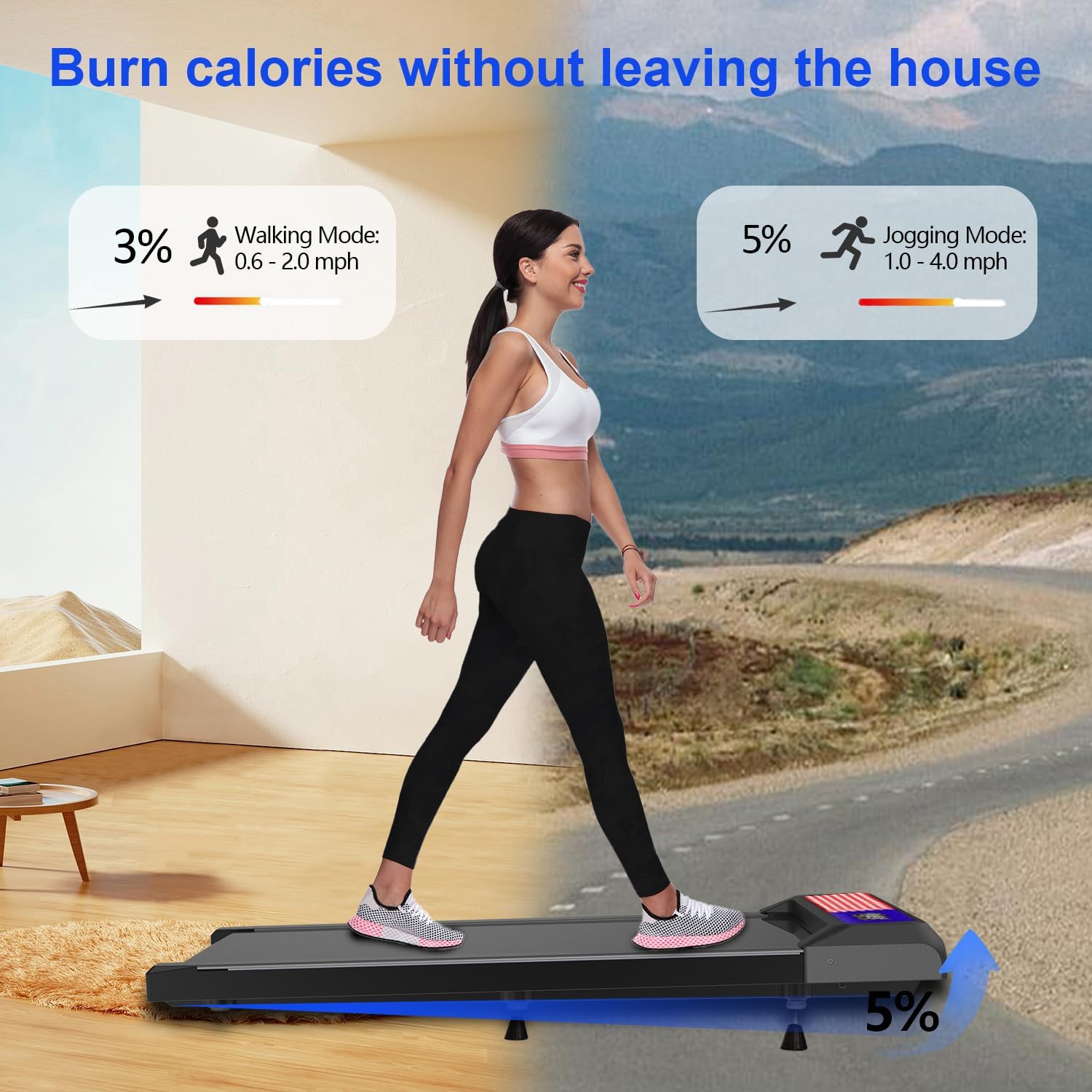 Walking Mat,Under Desk Treadmill 2.5HP for Home and Office, 265Lbs Weight Capacity,Treadmill with APP &Remote Control, LED Display - Image 2