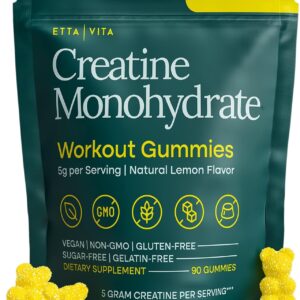 Sugar-Free Creatine Monohydrate Gummies 5gram per Serving, Potent Creatine Gummies for Men & Women, Supplement for Muscle Support, Cellular Energy & Cognitive Function, Gluten-Free
