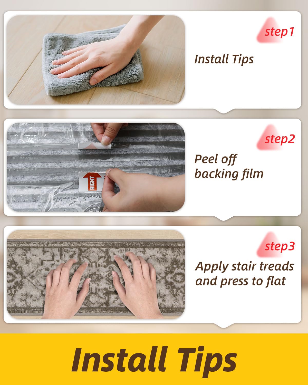 JSEI Stair Treads for Wooden Steps, 15 Pack 8" X 30" Non-Slip Machine Washable Carpet Stair Treads with TPE Backing, Soft Indoor Stair Rug Runner for Kids Elders & Pets, 100% Polyester, Beige/Brown - Image 9