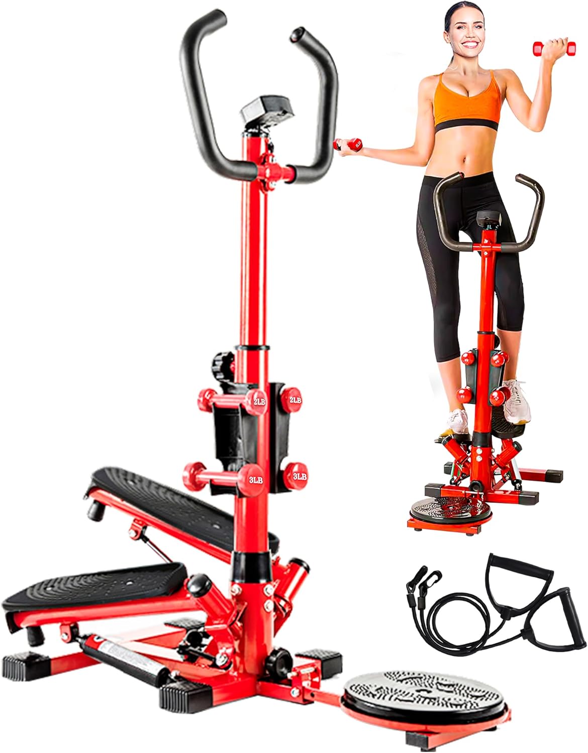 Wonderful Day Stair Steppers for Exercise at Home, Twist Stair Stepper Machine with Resistance Bands, LCD Monitor,300 lbs Loading Capacity