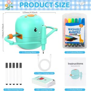 Drawing Robot for Kids with 150 Learning Cards and 17 Colorful Pens, Voice Interactive Educational Smart Art Painting Machine, Step-by-Step Drawing Guidance for Boys Girls Early Learning & STEM Toys