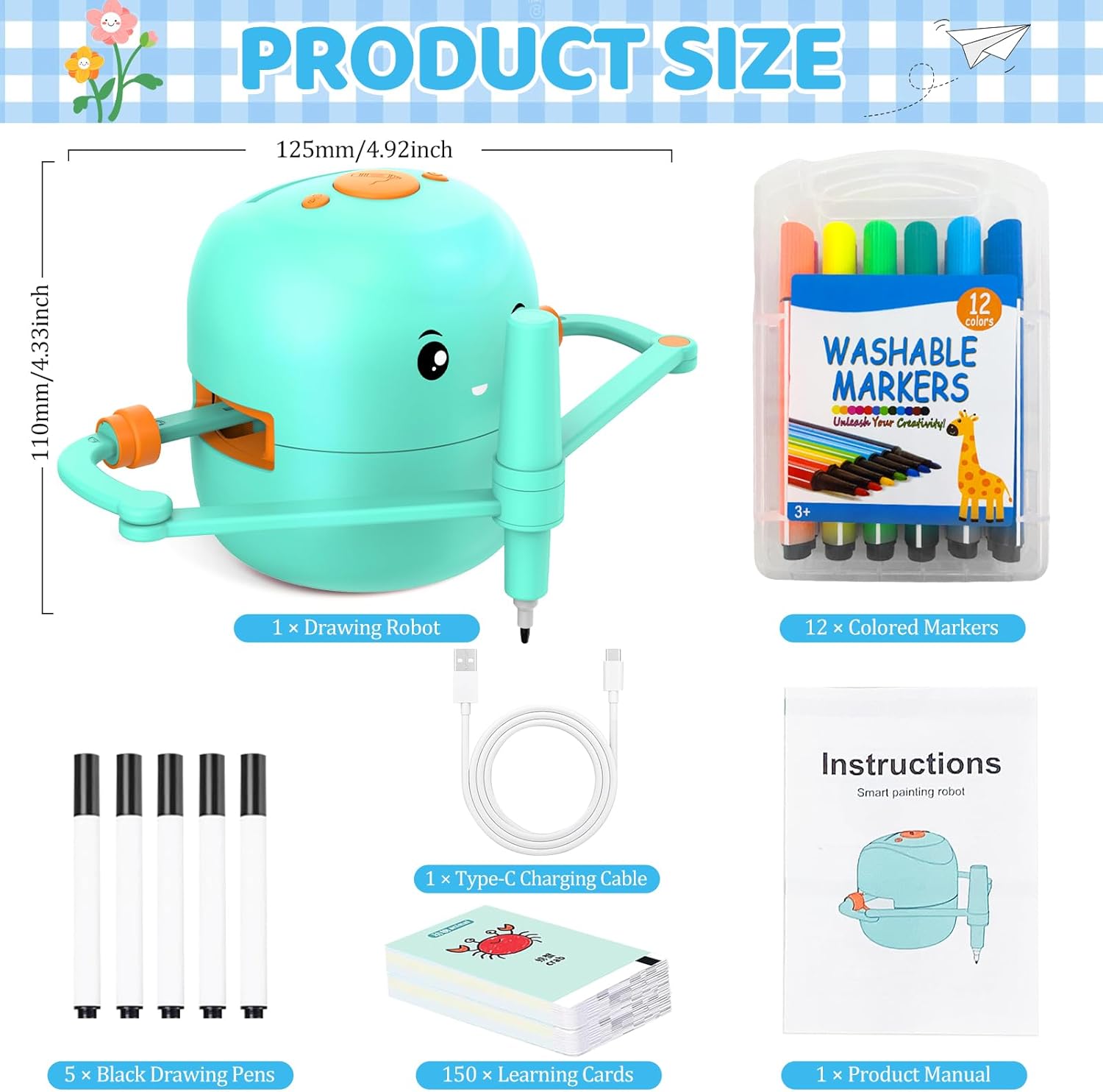 Drawing Robot for Kids with 150 Learning Cards and 17 Colorful Pens, Voice Interactive Educational Smart Art Painting Machine, Step-by-Step Drawing Guidance for Boys Girls Early Learning & STEM Toys - Image 2