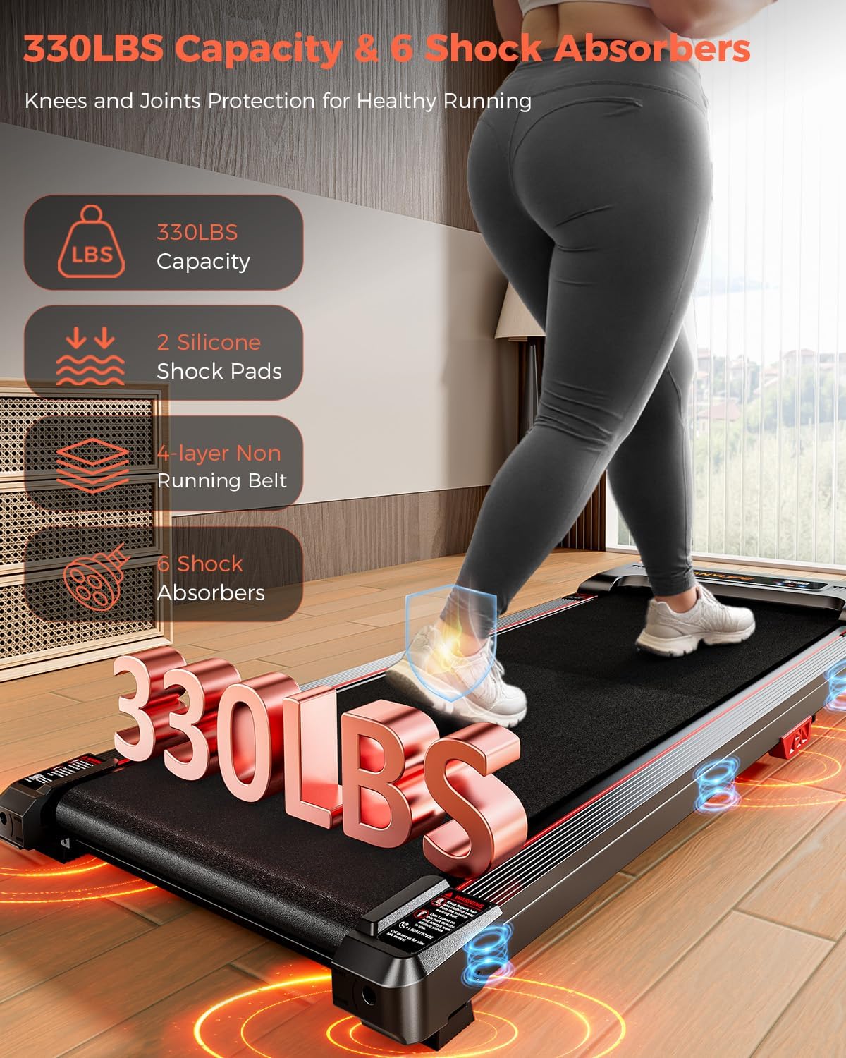 Walking Pad Treadmill, Anylife Incline Walking Pads Under Desk 330lb Capacity, 2.5HP Portable Treadmills for Home, Compact Treadmill Small Running Pad with LED Display, Remote Control - Image 3