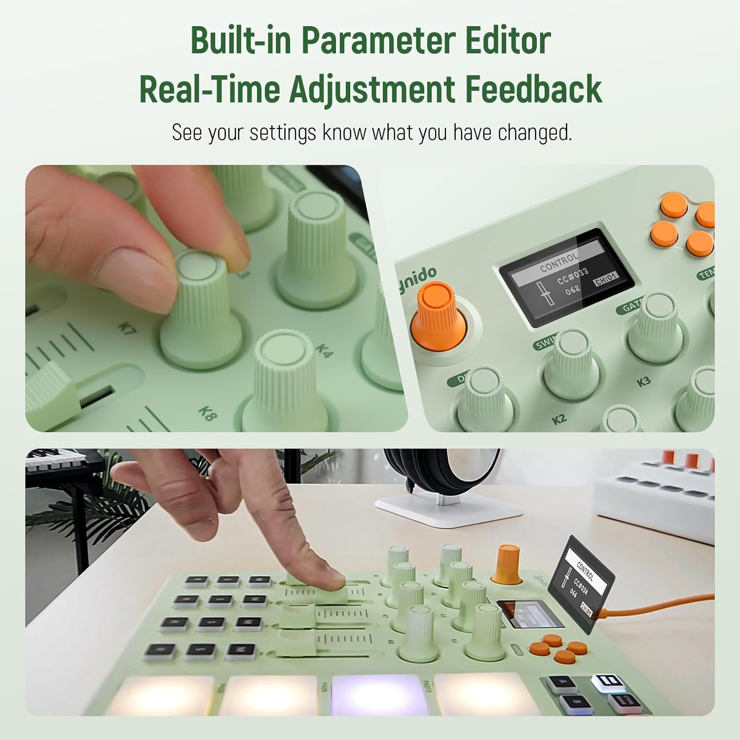 Midi Pad Controller, Portable Beat Maker Machine with Drum Pads, Beginners Beating Pad Velocity Sensitive, LED Display for Music Production (Wireless MIDI) - Image 3