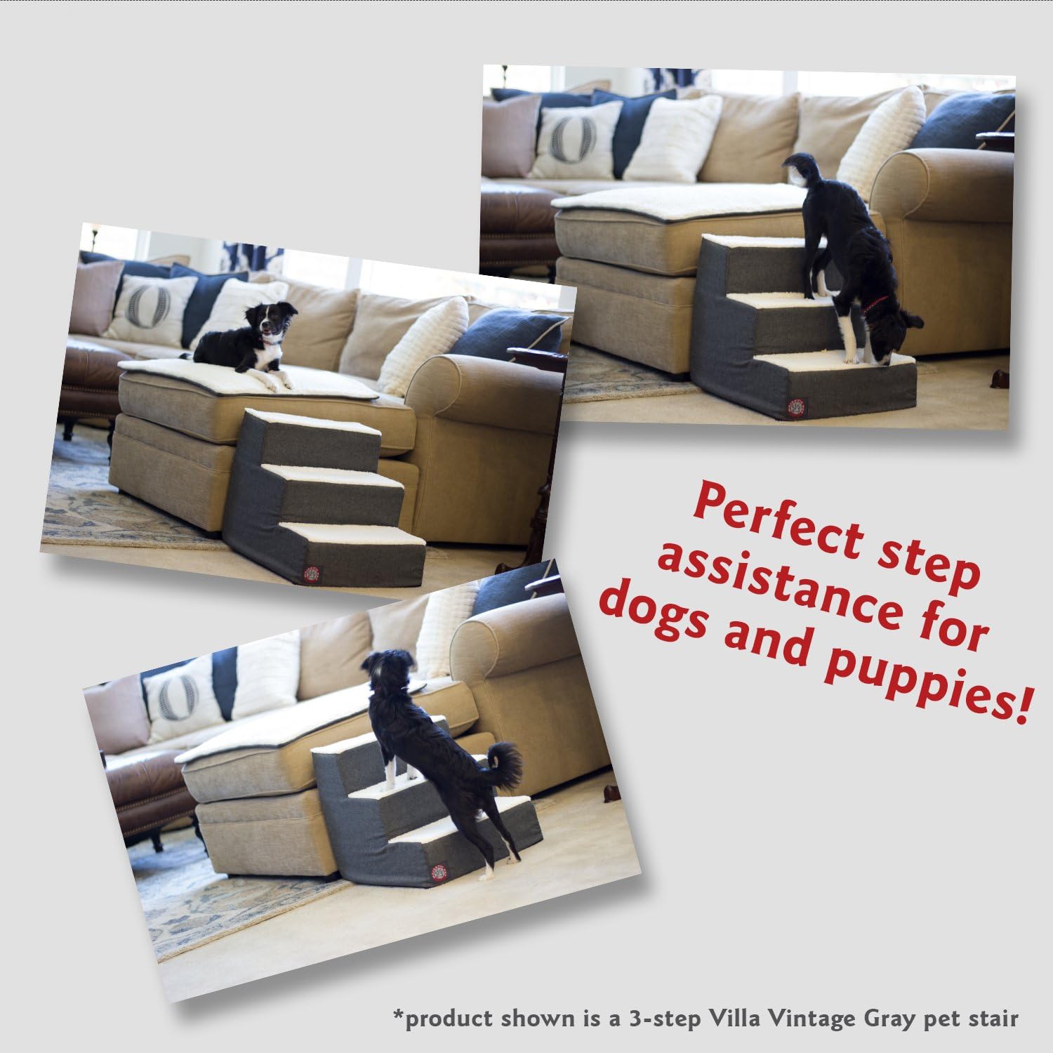 Majestic Pet 3 Step Suede Portable Dog Stairs for Small Dogs to get on Bed Supports 25 lbs or Less – Dog Steps for High Bed with Machine Washable Cover – Pet Stairs for Cats Stone - Image 5