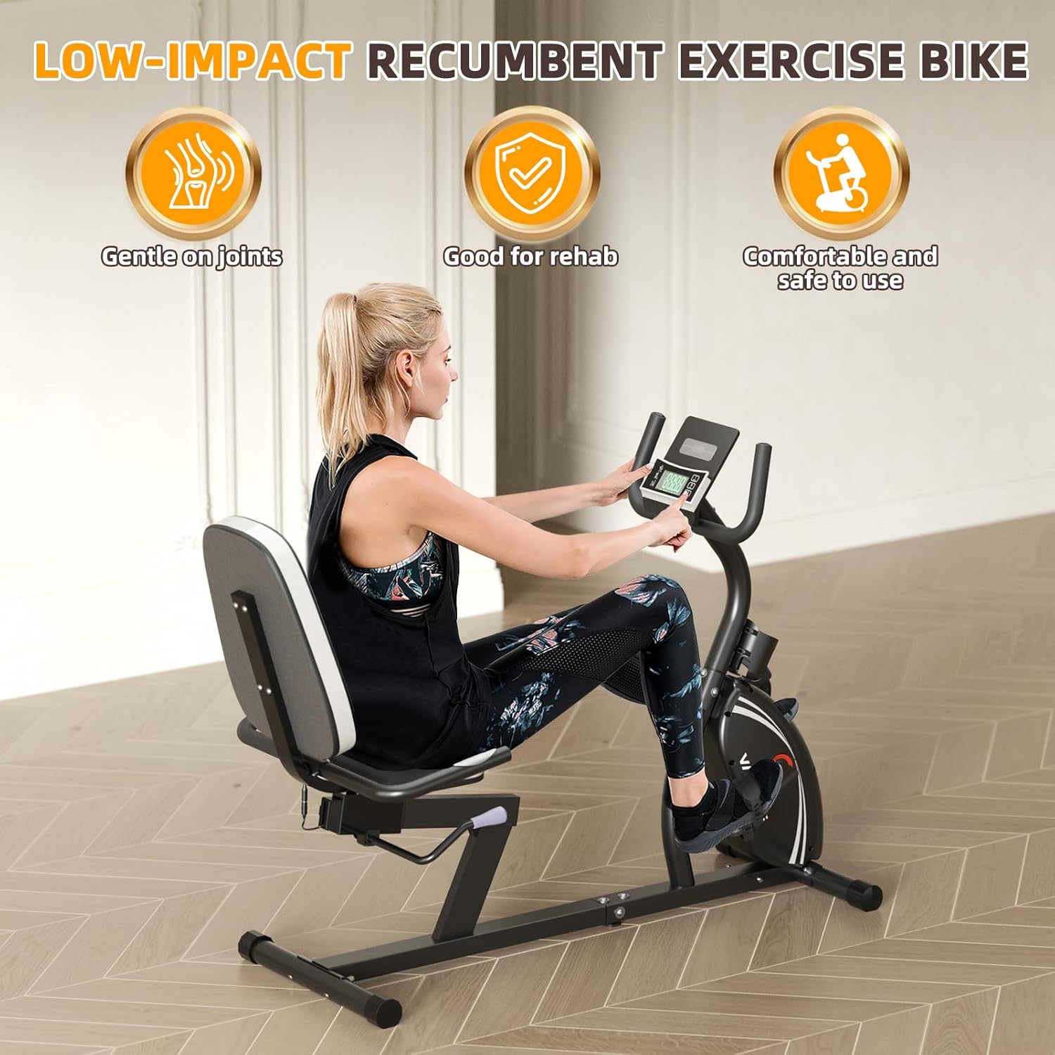VANSWE Recumbent Exercise Bike for Adults Seniors - Recumbent Bikes for Home with Magnetic Resistance, Bluetooth and App Connectivity, Pulse Sensor - Image 6