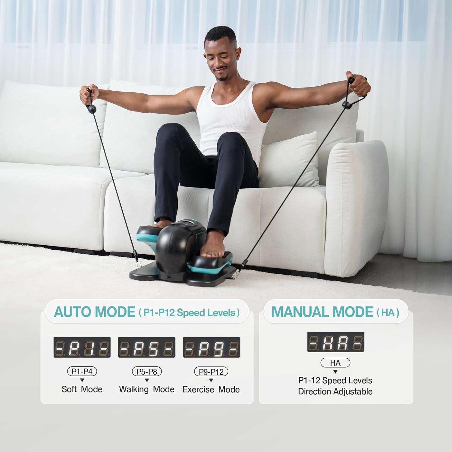 Under Desk Elliptical Machine, Ellipse Leg Exerciser for Seniors, Seated Pedal Exerciser with Resistance Bands Non Slip Mat, Remote Control, 12 Adjustable Speeds for Home, Seniors, Adults - Image 5