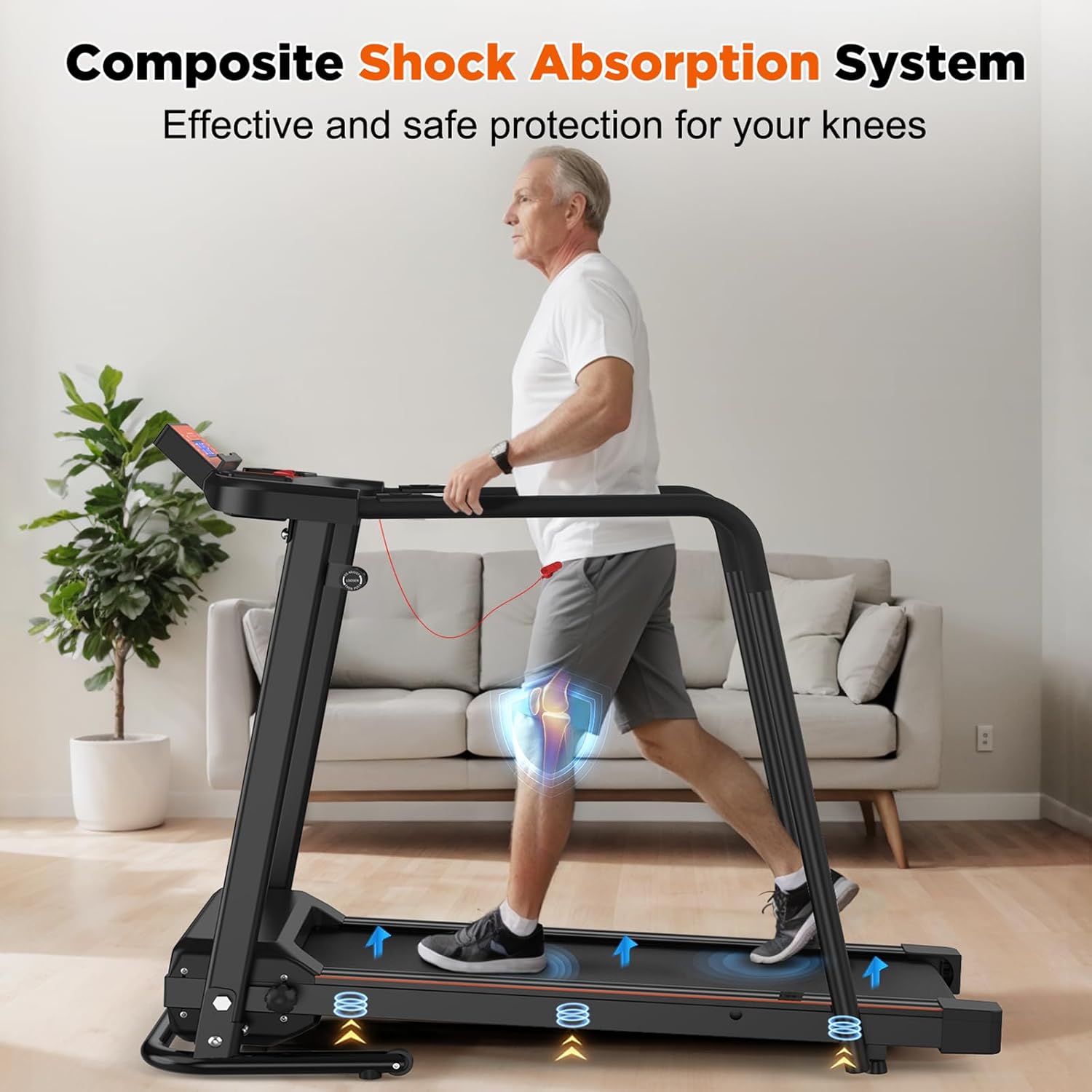 Treadmills for Seniors with Long Handrails, Foldable Treadmill for Home Use - Bluetooth App Connect & Heart Rate Monitor, Safe for Elderly & Family - Image 8
