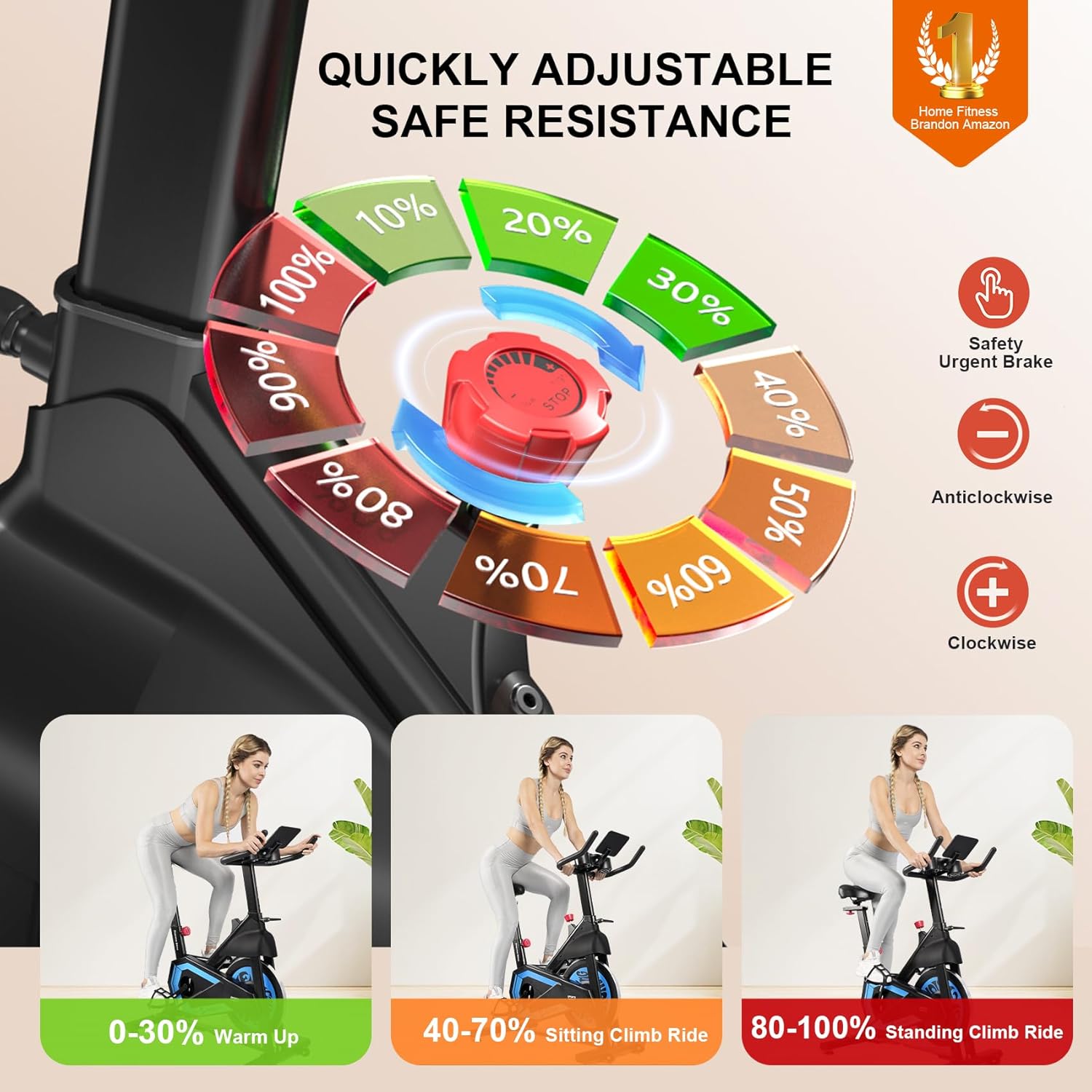 Exercise Bikes for Home,Indoor Cycling Bike with Adjustable Magnetic,Brake Pad Resistance Silent Belt Drive,330lbs Weight Capacity &Upgraded Version Seat for Home Cardio&Weight Loss - Image 5