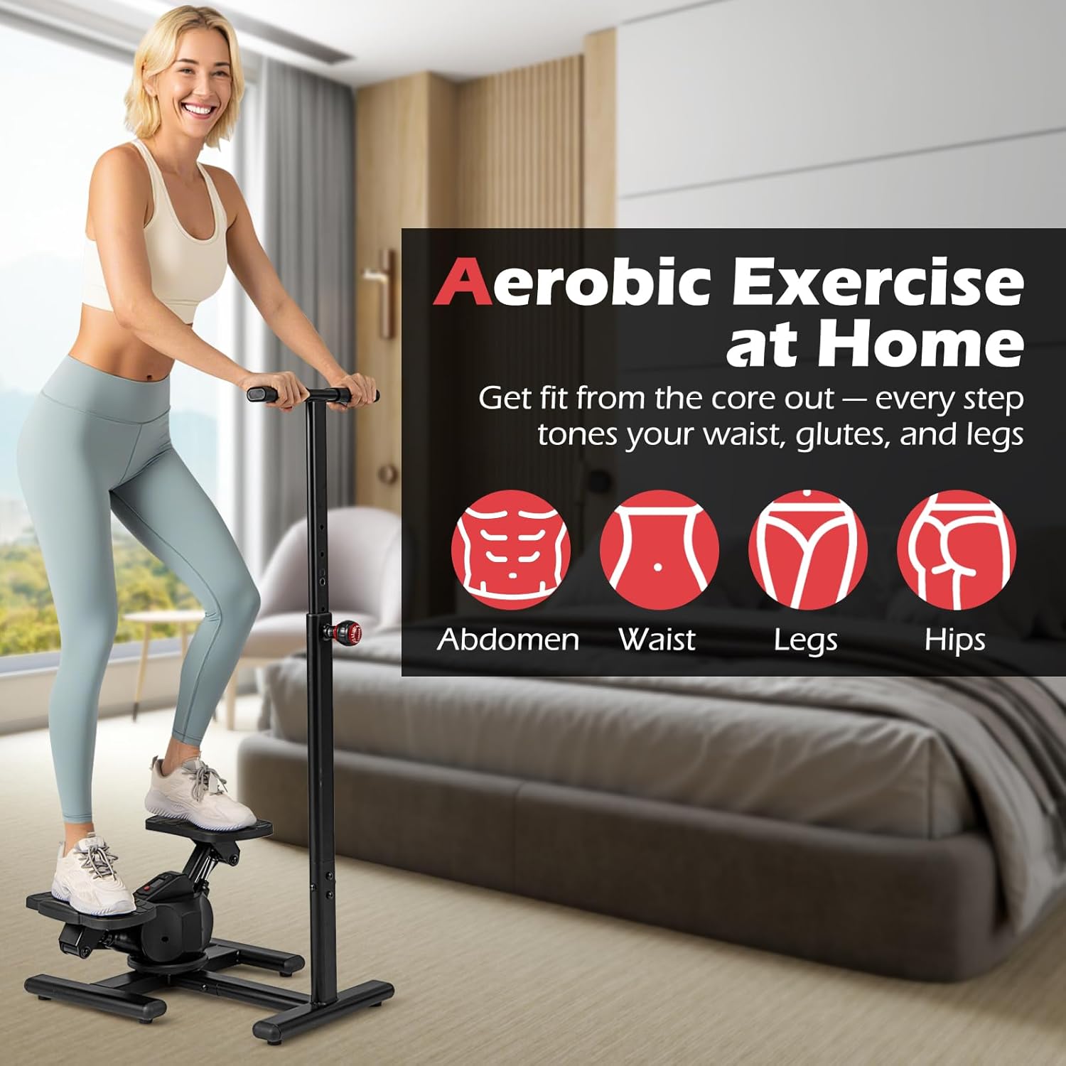 Goplus 2 in 1 Twist Stepper with Handlebar, 330 LBS Hydraulic Stair Stepper w/Waist Twister Platform, LCD Monitor, 5-Level Height Adjustable, High Resistant Step Machine for Cardio Exercise at Home - Image 3