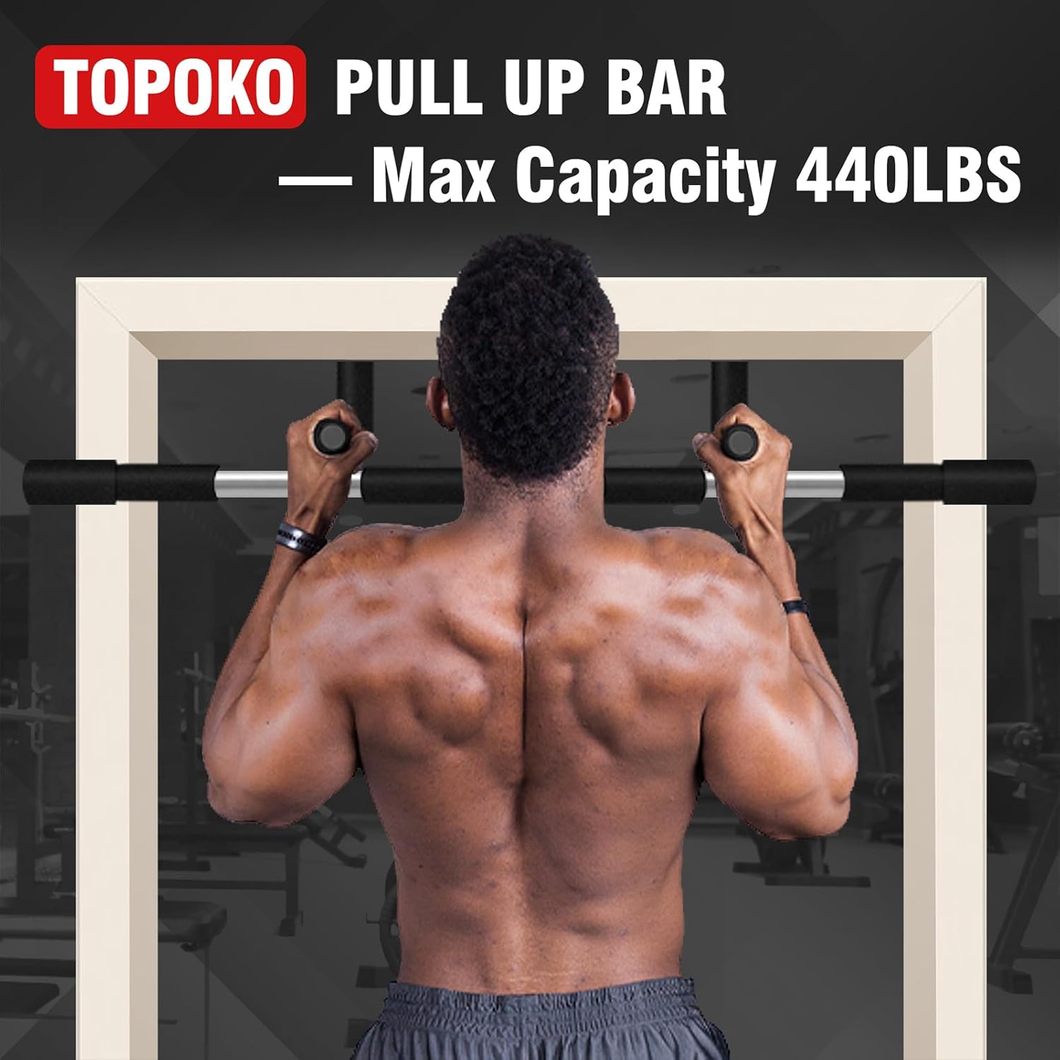 TOPOKO Upgrade Pull Up Bar for Doorway - Max Capacity 440 lbs, Portable Upper Body Workout Bar for Strength Training - Image 7