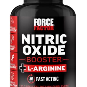 FORCE FACTOR Nitric Oxide Booster, Fast-Acting Formula with L-Arginine, Boosts Nitric Oxide Levels, Maximize Muscle Pumps, Enhance Endurance, Improve Circulation, 120 Capsules