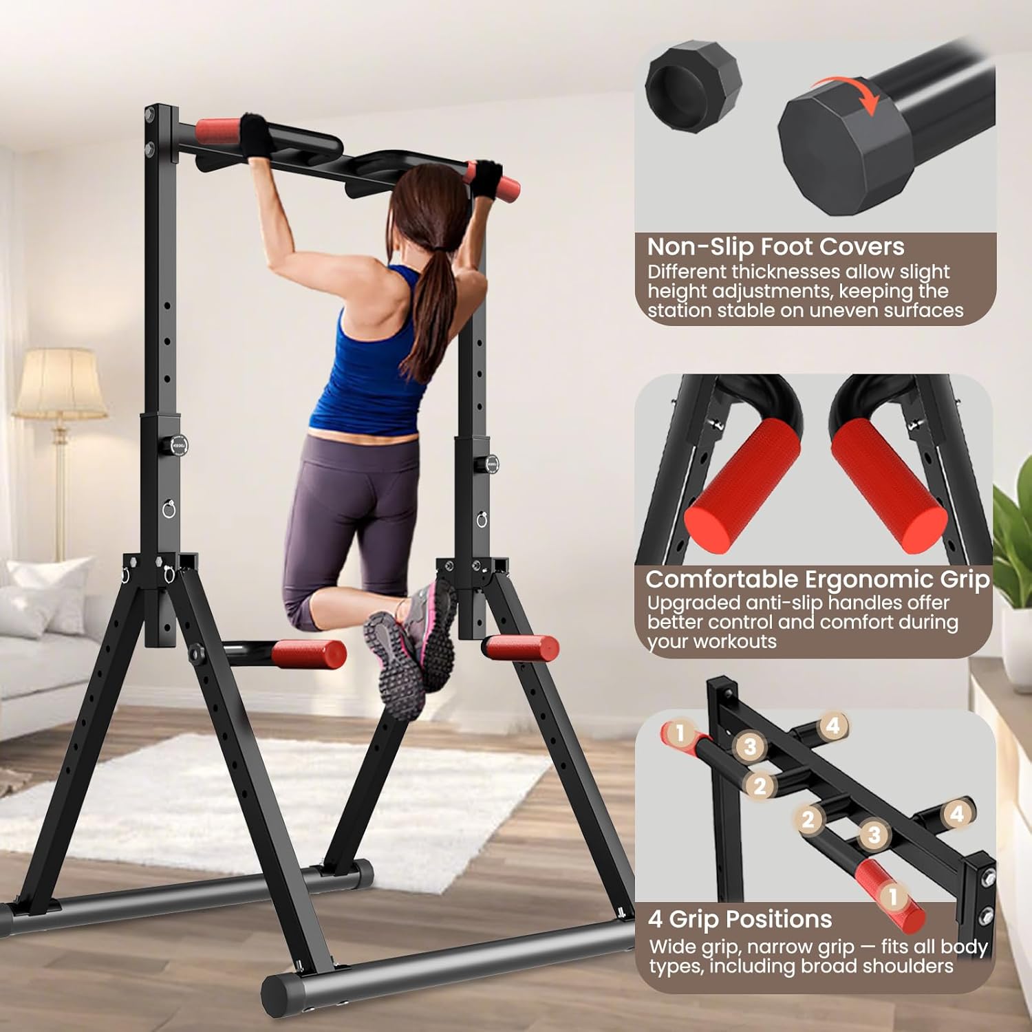 Power Tower Pull Up Dip Station Foldable, Pull Up Bar Station Adjustable, Multi-Function Home Gym, Strength Training Fitness Equipment, Triangular Design, for Home Outdoor - Image 6