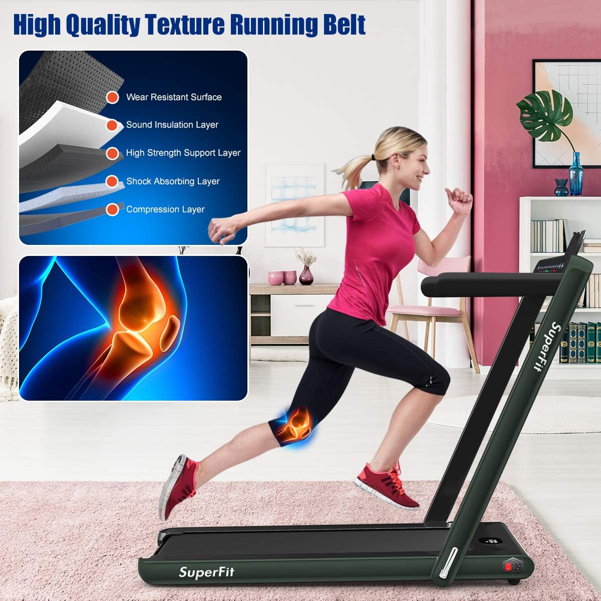 GYMAX Walking Pad, 2.25HP Dual Display Foldable Treadmill for Home with Remote/Smart App Control, Portable Compact Treadmill for Office Under Desk, Folding Running Machine for Small Spaces - Image 6