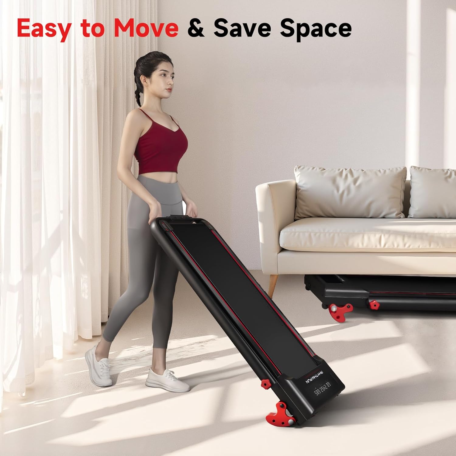 RHYTHM FUN Treadmill with Incline, Walking Pad with Handle Bar,300lbs Walking Pad with APP, Portable Folding Walking Treadmills for Home/Office with Low Noise - Image 8