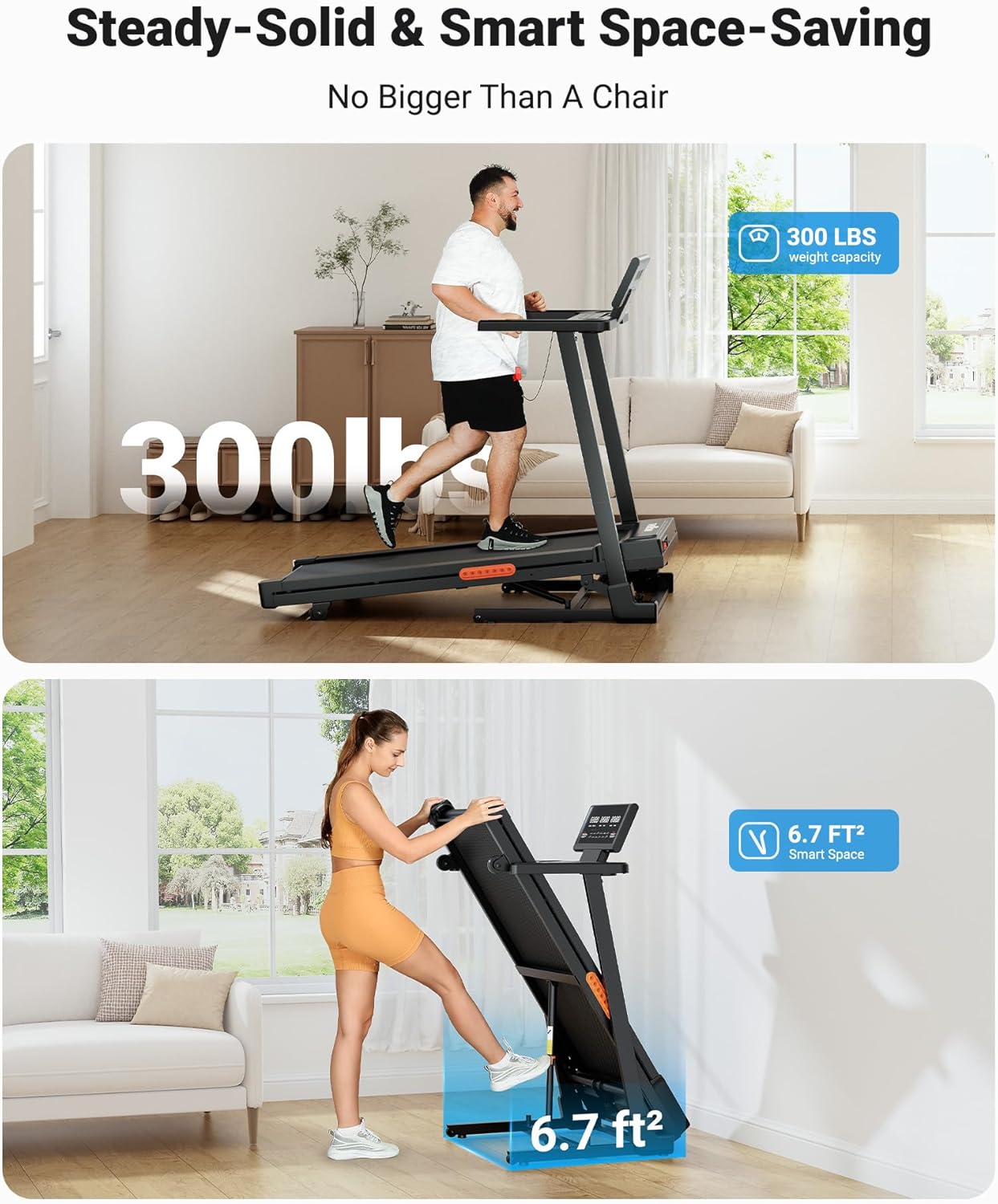 THERUN Treadmill with Incline, 3.0 HP Foldable Treadmills for Home, Brushless Motor Auto Incline Treadmill, 12 Level Adjustable, 300 LBS Capacity, Quiet Running - Image 6
