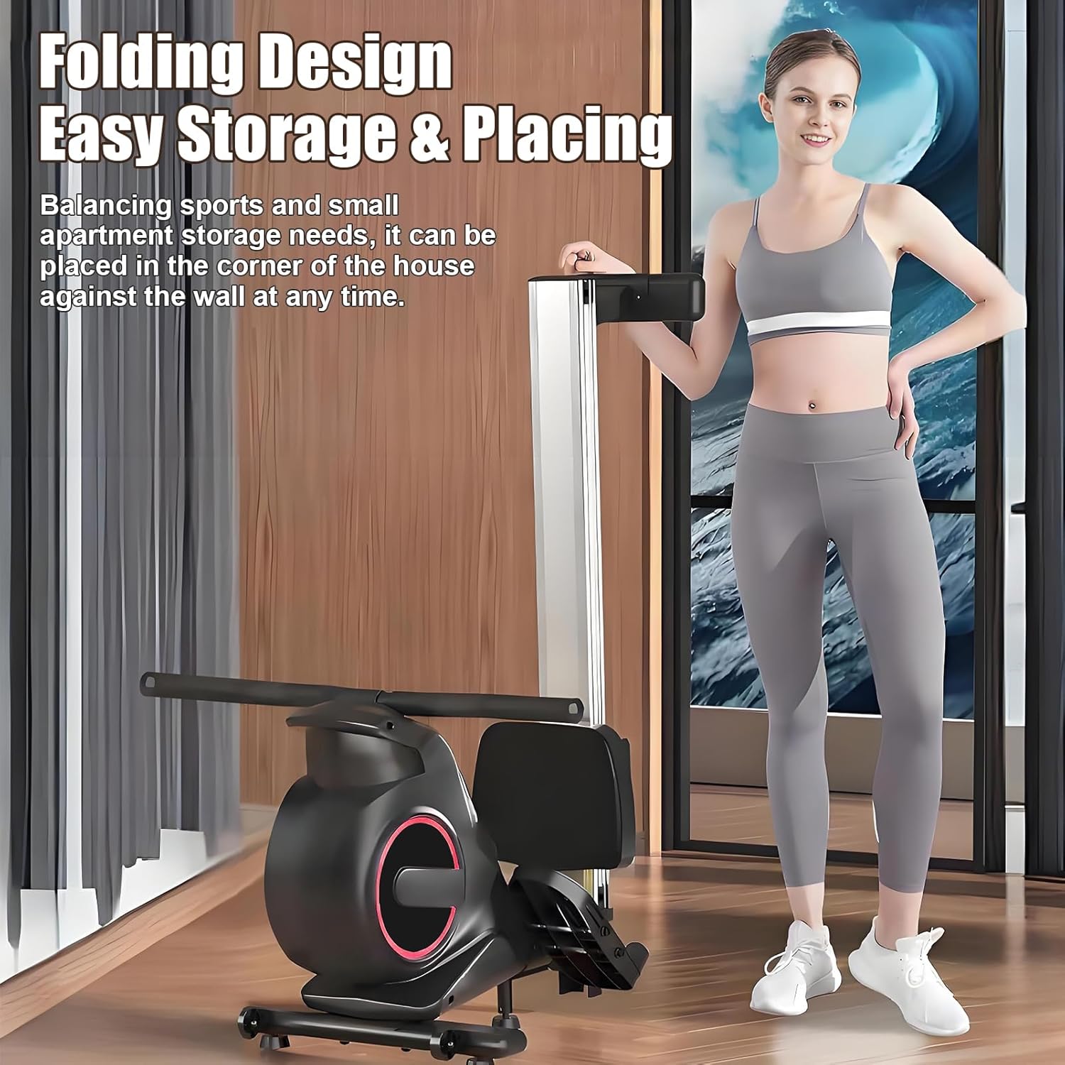 YOXIER Foldable Rowing Machine for Home - 350lb Weight Capacity, 8-Level Magnetic Resistance, Quiet Cardio Workout Machine with Tablet Holder - Compact Design for Home Gym, Apartment & Small Spaces - Image 6